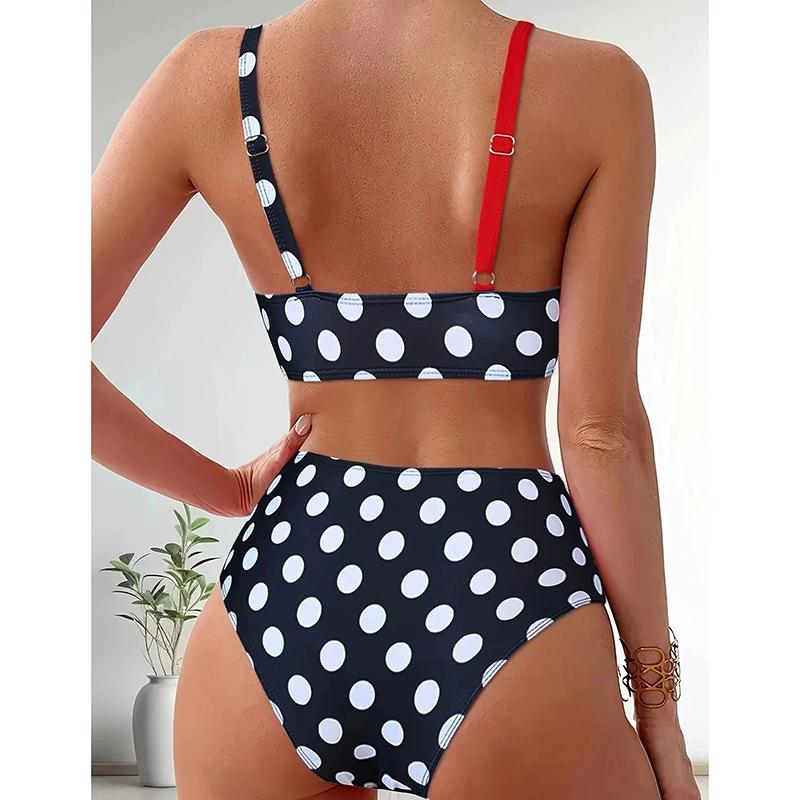 Patchwork Polka Dot Printed Bathing Suit Women Irregular High Waist Bikini Set Summer 2026 New Fashion Beach Swimwear Two Piece