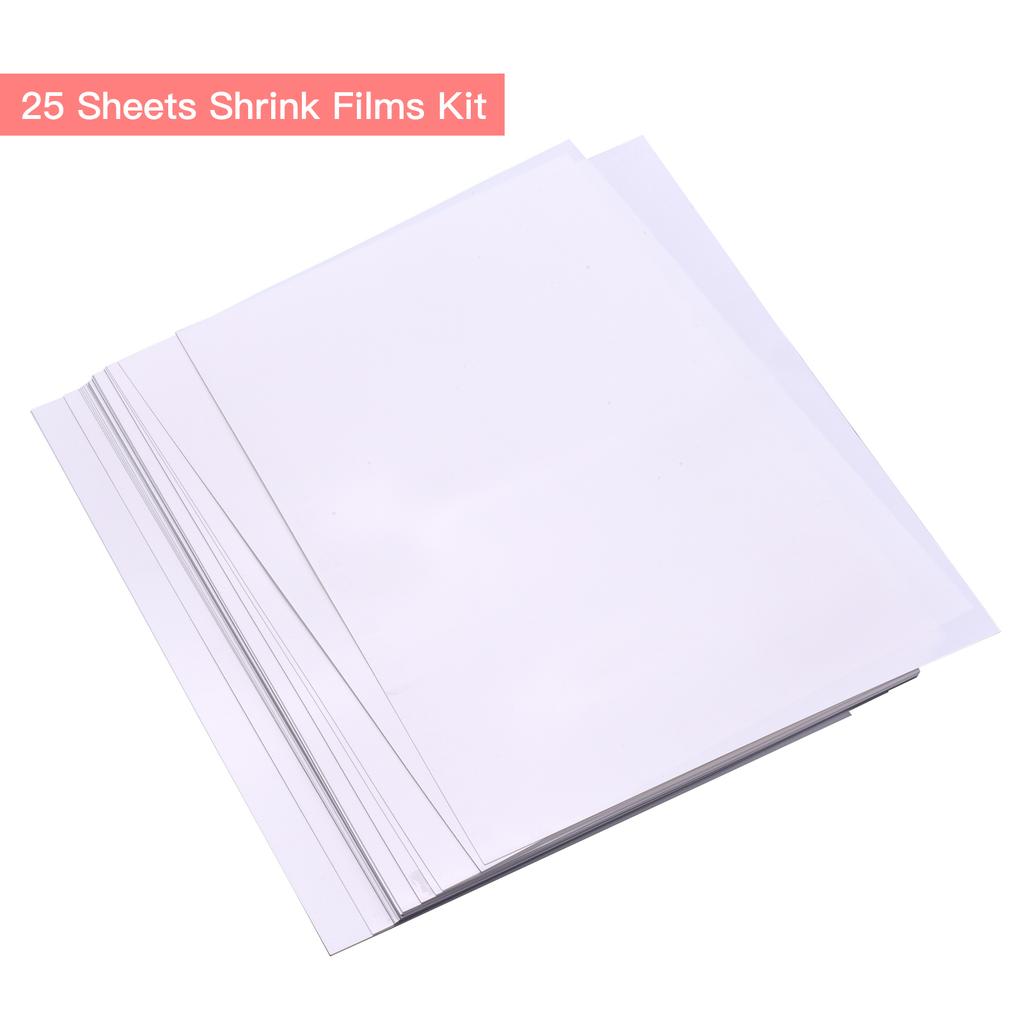 25 Sheets White Printable Shrink Films Kit Shrinky Art Film Paper Heat-Shrink Sheets Can Be Printed for Inkjet Printer for Pendants Earrings Keych