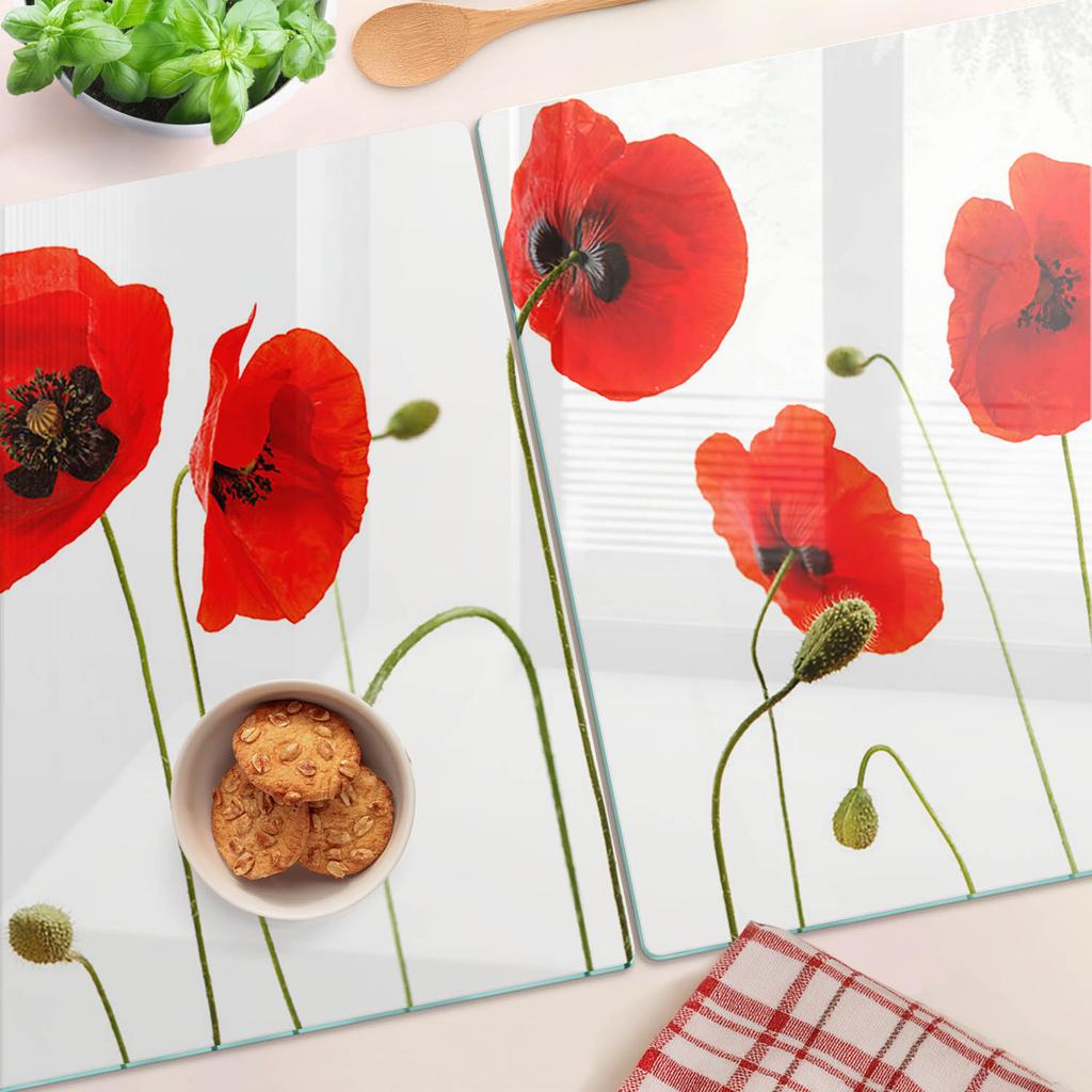 Set of Tempered Glass Kitchen Boards with a Poppy Pattern 2x40x52 Cm
