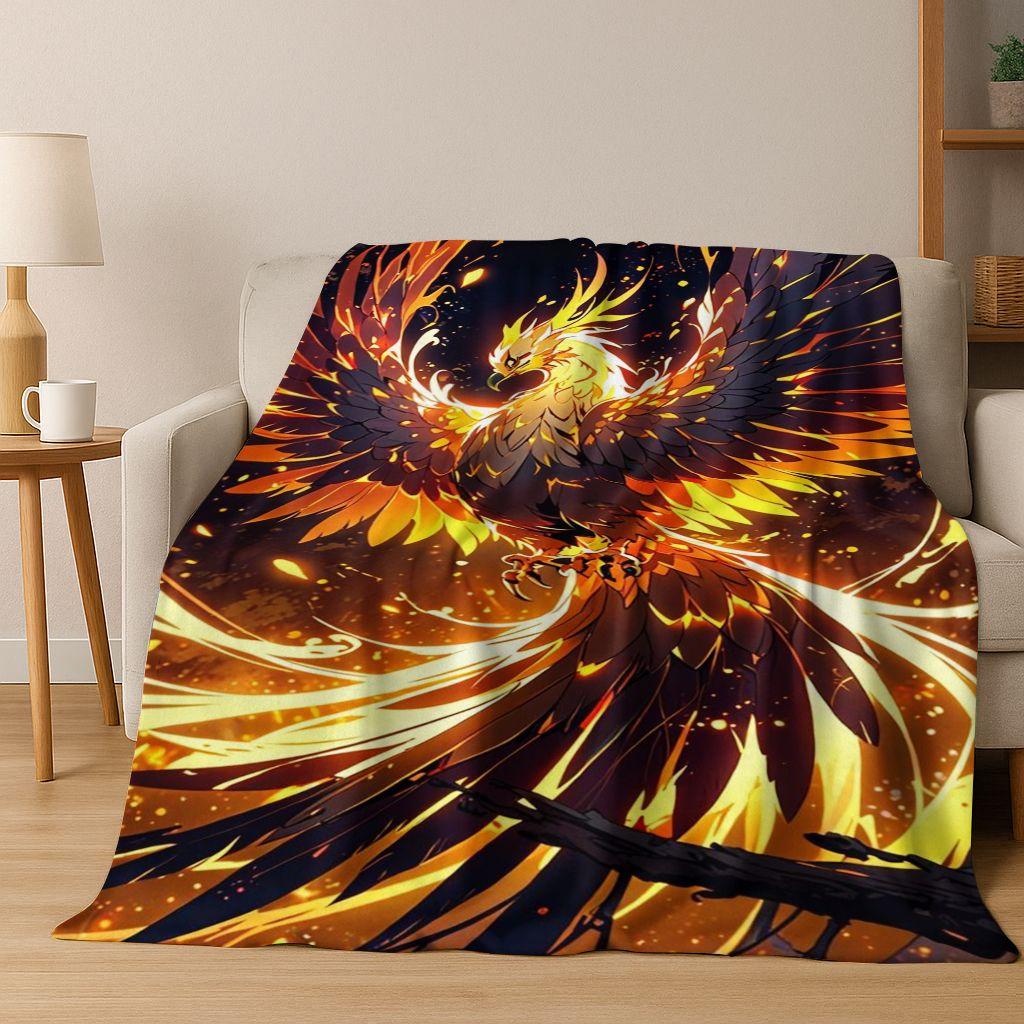 Colorful Rebirth Fire Phoenix Divine Bird Flannel Blanket,Warm and Cozy Soft Throw Blanket for Home Bedroom Bed Sofa Cover Kid