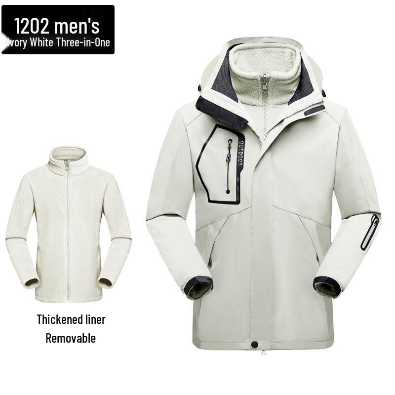 Unisex Windproof 3-in-1 Jacket, Couple Style with Detachable Liner, Two-Piece Set for Hiking, Plus Size Available