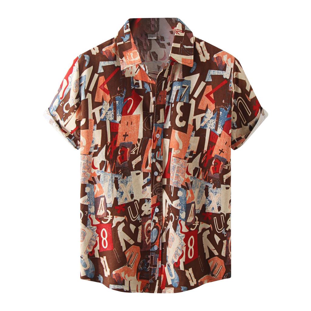 Men's Hawaiian Vacation Casual Cotton Linen Top Printed Short Sleeve Floral Shirt