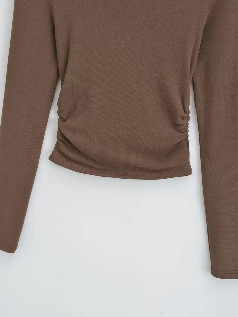 Women's Retro Halter Neck Long Sleeve Fleece Lined Top