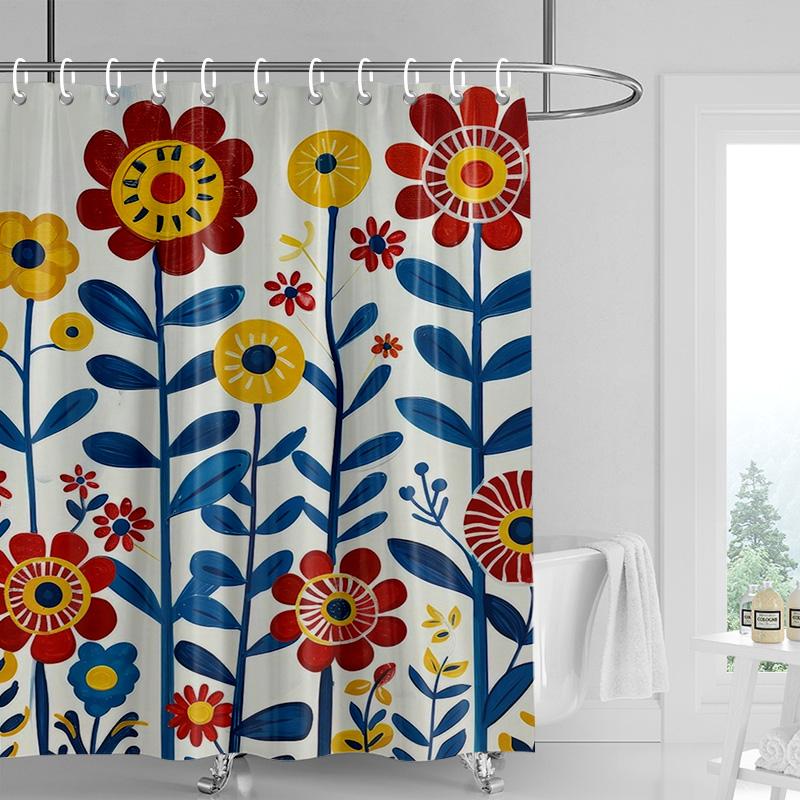Nordic Style Bathroom Soft Fabric Shower Curtain Abstract Tropical Plant Art Pattern Waterproof Bathroom Decorative Curtain