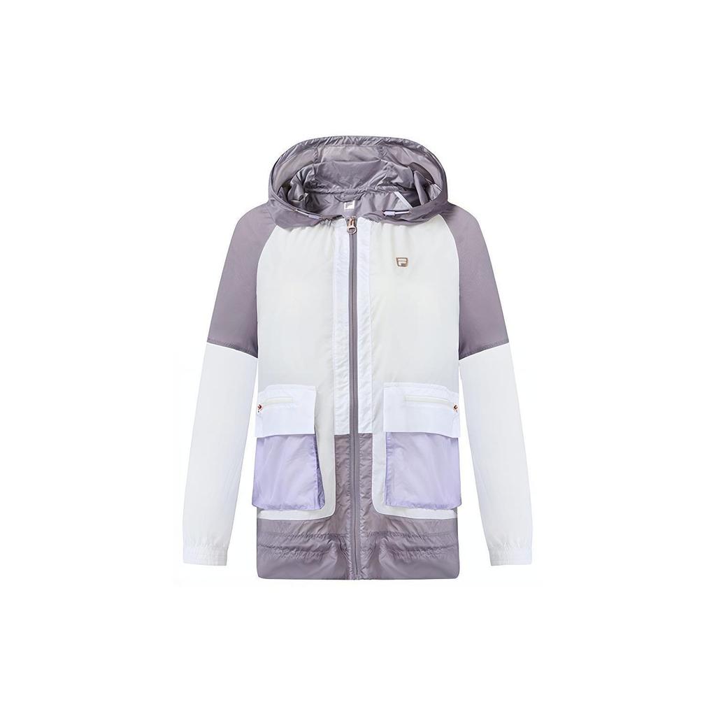 FILA Athletics Color Block Multi Pocket Casual Lightweight Woven Hooded Jacket Women jackets Jade-White A11W231702F-WT