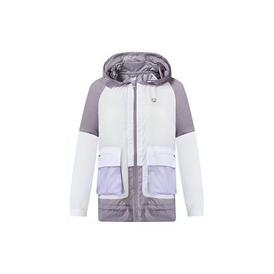 Leichtes gewebtes Kapuzenjacke für Damen, Athletics, Colorblock, Mehrere Taschen, Freizeit, Jade-Weiß A11W231702F-WT
