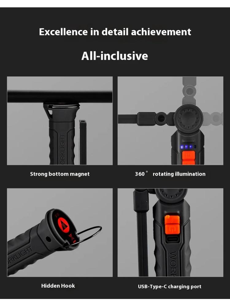 450LM COB LED Worklight Flashlight USB-C 800mA Work Light Magnetic 360° Garage Repair Inspection Lamp 4Mode Pocket Flood Light