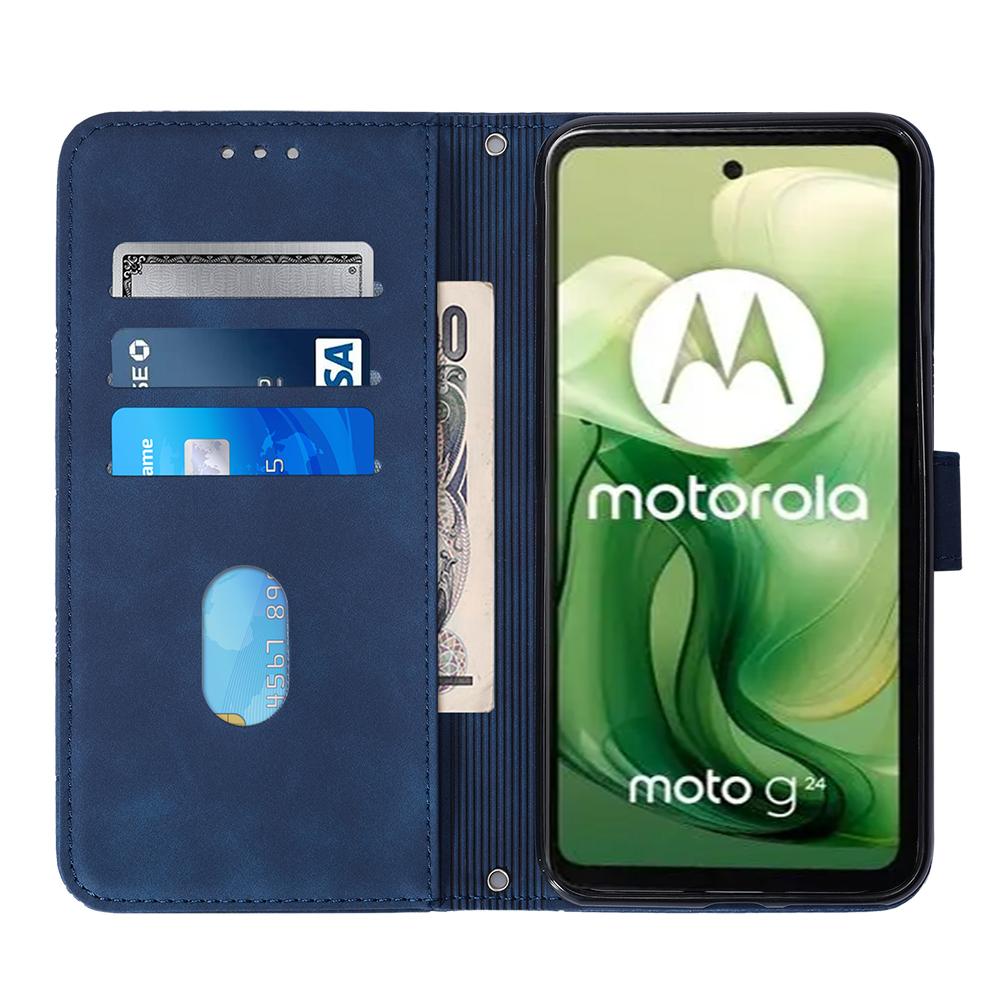 

For Motorola Moto E14 4G/G04 4G/G04s 4G/G24 4G Leather Case with Hand Strap Wallet Stand Phone Cover Sapphire