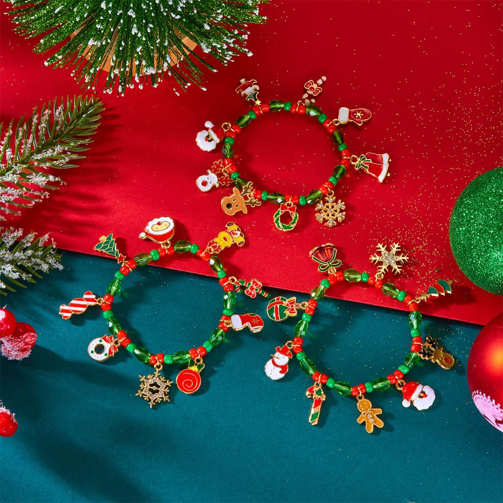 Christmas Bracelet  Snowman Tree Socks Pendant Bracelet,Elasticity Alloy Drop Bracelet for Women Xmas Party Costume Accessories Gift