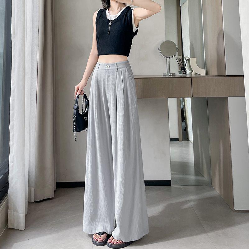 

2026 Women s Ice Silk High Waist Wide-Leg Pants: Slimming, Drape, Casual, Loose, Milk Puff Style for Summer S (85-95 jin)