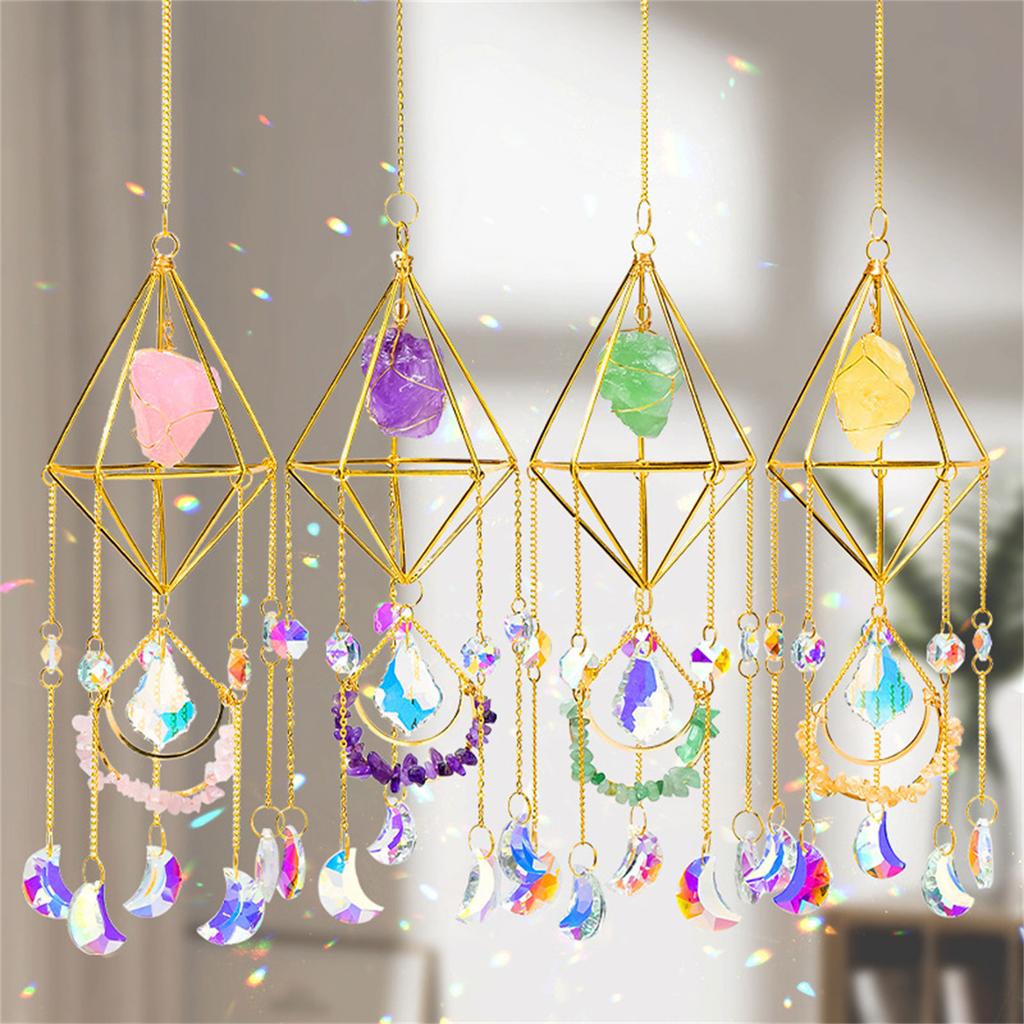 Translucents Crystal Prisms Wind Chimes for Porch Garden Decoration Creates Kaleidoscopic Light Pattern