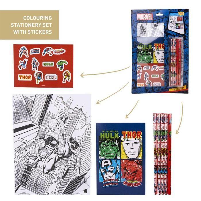 CERD LIFE'S LITTLE MOMENTS Kit De Papeterie Avec Coloriages Avengers - Avec Motifs Comics - Inclut 5 Crayons, Autocollants Et Carnet
