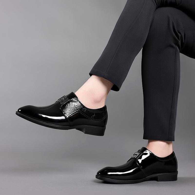 British Genuine Leather Men's Shoes Patent Leather Slip-on Leather Shoes Men's Top Layer Cowhide Groom Shiny Leather Shoes for Men