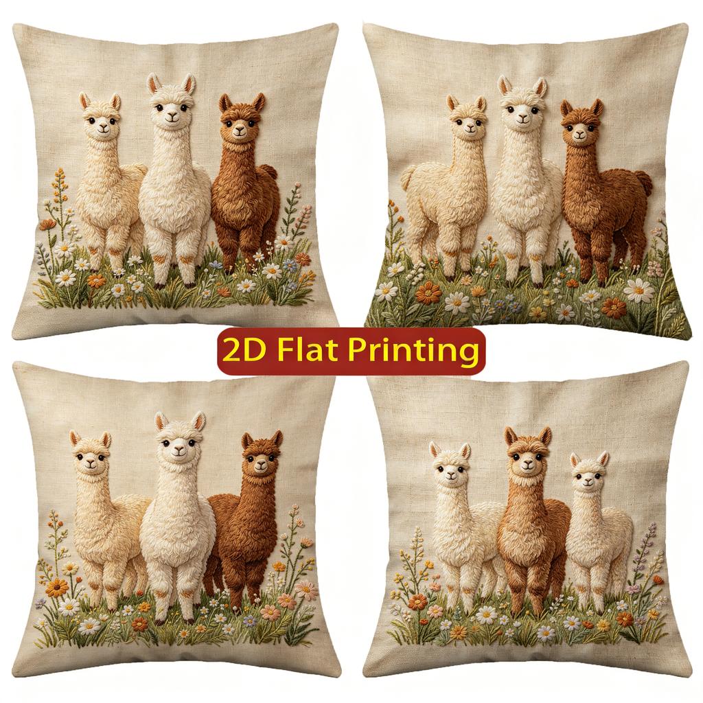 Cute Alpaca Floral Farmhouse Throw Pillow Covers Pattern Cushion Cover Suitable For Sofa Bedroom Car Pillow Cover