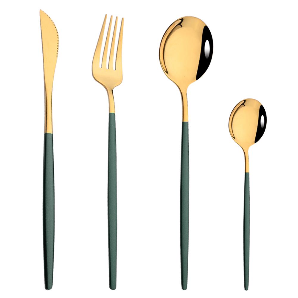 Rose Gold Mirror Cutlery Set Fruit Forks Spoons Dessert Knives Wedding Dinnerware Stainless Steel Flatware Dinner Tableware Set