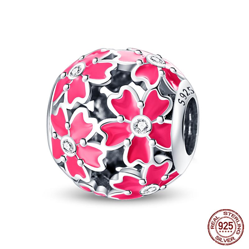 Copper Pink Collection Heart Shape Charm Beads For Brand Original Bracelet Diy Jewelry Gift