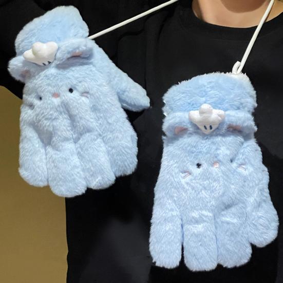 Mănuși de iarnă pentru femei cu clapetă din blană artificială, moi și călduroase, mănuși cu jumătate de deget, mănuși drăguțe din pluș cu blană, fără degete pentru femei și fete