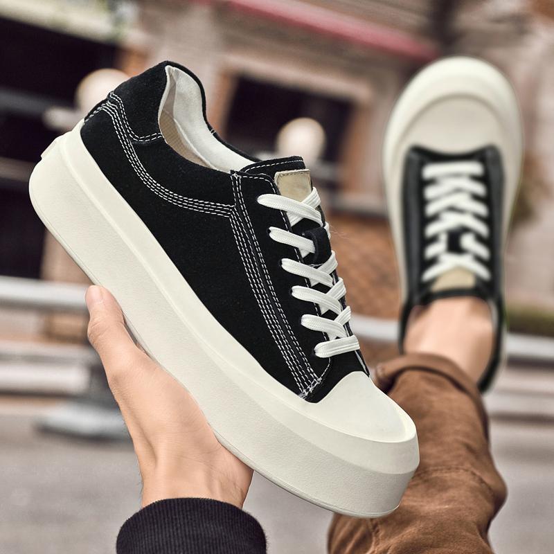 Fashion Men Cowhide Hidden Elevator Sneakers 5cm Height Increase Thick Sole Platform Anti-Collision Toe Soft Comfortable Casual Shoes
