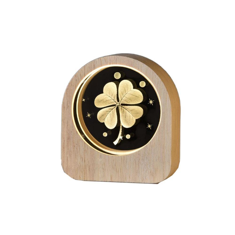Warm Lights 3D Engraved Lamp Wooden Base Plug and Play Wood Crystal Night Light Decorative Laser Engraved