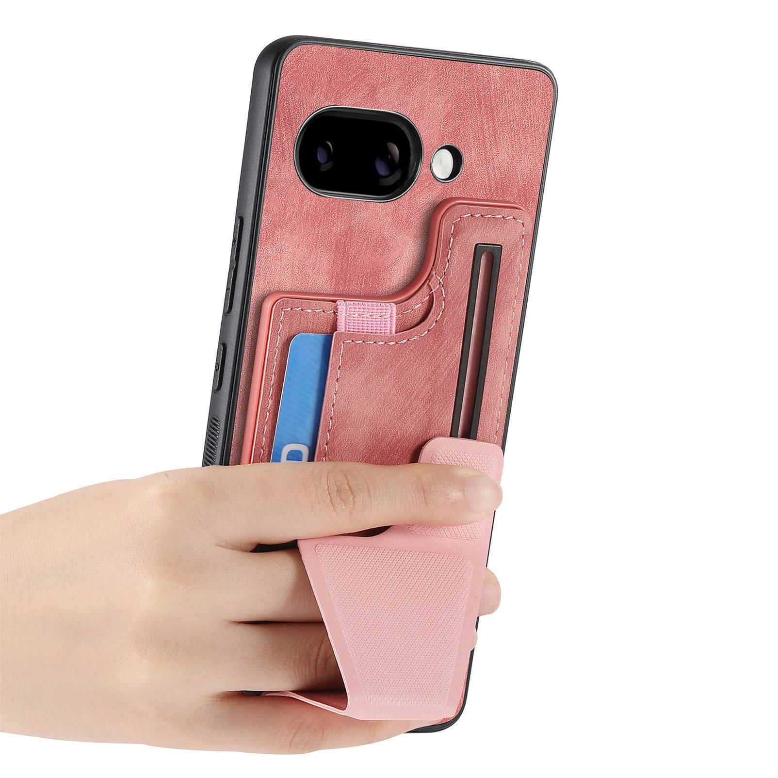 

For Google Pixel 9a Case with Card Slot Kickstand Retro Leather Back Cover Blue