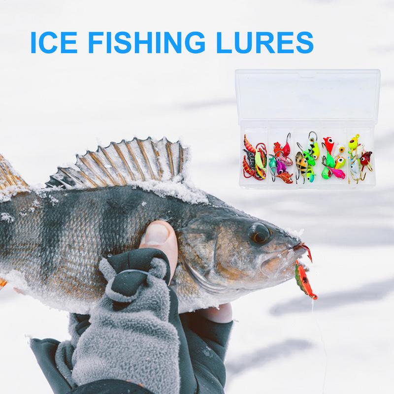 30PCS Fishing Lures Winter Ice Fishing Jigs Luminous Ice Fishing Gear Bass Crappie Jigs Head Hooks With Ice Fishing Lure Box