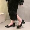 Mode Damen Schuhe 2025 Übergröße Mesh Damen High Heels Atmungsaktive Büro Pumps Damen Spitzschuh Slipper Blockabsatz Damenschuhe