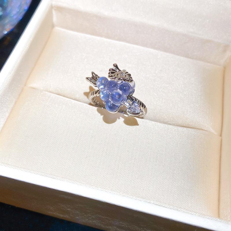 Vitality Girl~ Zircon Grape Love Fashion Ring Ear Bone Clip Set Light Luxury Premium Sweet Jewelry