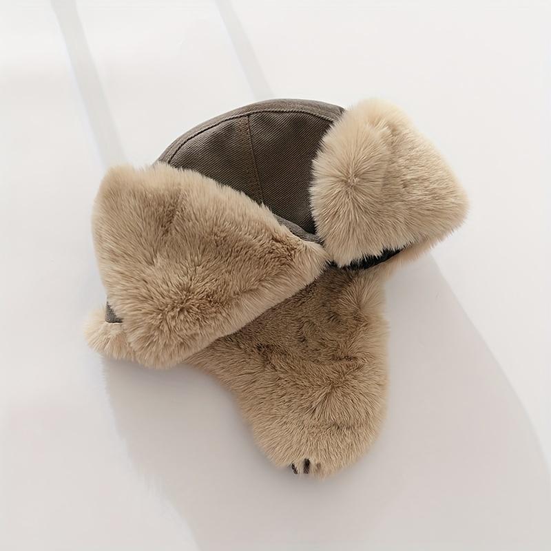 2025 1 Stück Retro Lei Feng-inspirierte Plüsch-Winter-Jagdmütze, leichte Polyester 100% Fitted Fliegermütze mit Ohrenschutz,