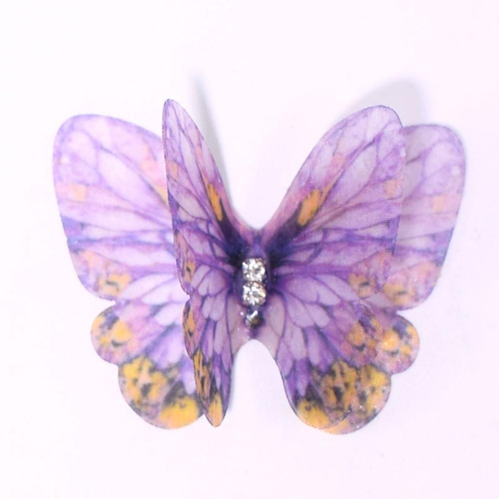 50Pcs 3D Organza Fabric Butterfly Appliques Double-layer Translucent Chiffon Butterfly Embroidered Patches Colorful