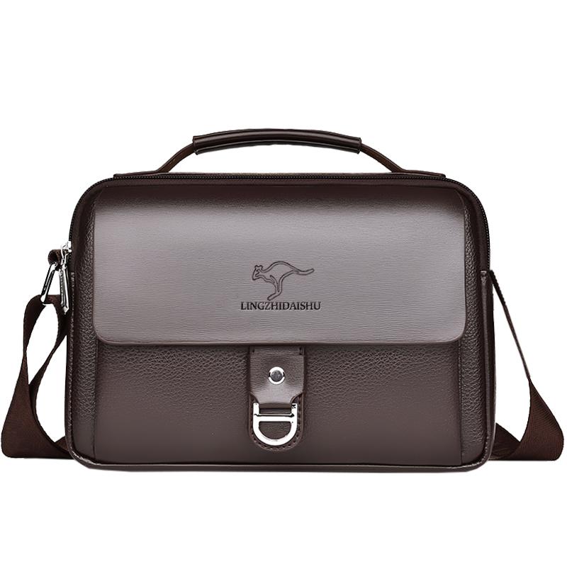 Breathable Shoulder Bag for Men, Waterproof PU Leather Briefcase, Multi-pocket Crossbody Purse for Office & Commute