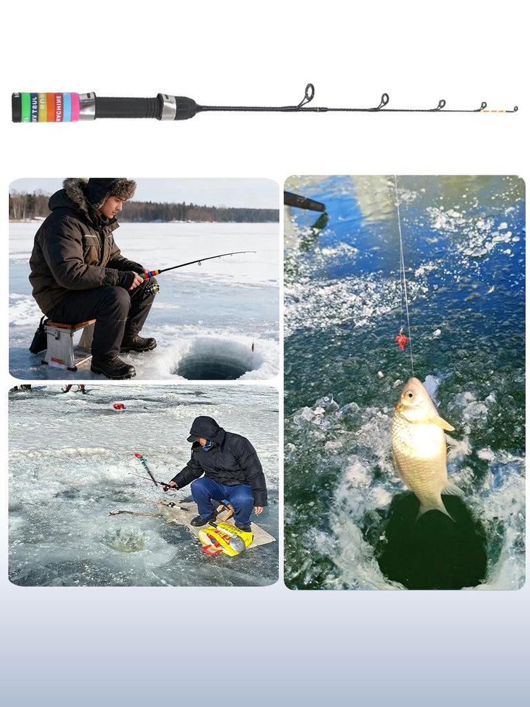 57cm Carbon-Eisangelrute, 2 Spitzen, Super weich & leicht, Tragbare Winterrute für Europa & Amerika