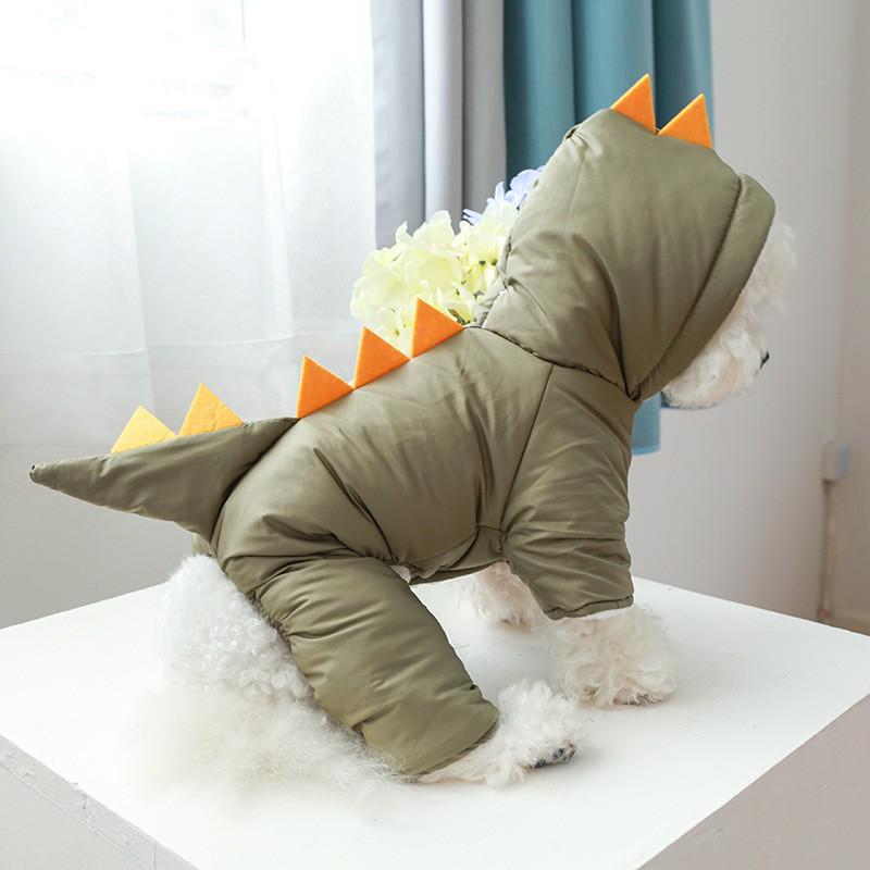 Warm Winter Dog Four-Legged Cotton Coat Small Breeds Dinosaur Style Thick Fleece Lined Pet Clothing