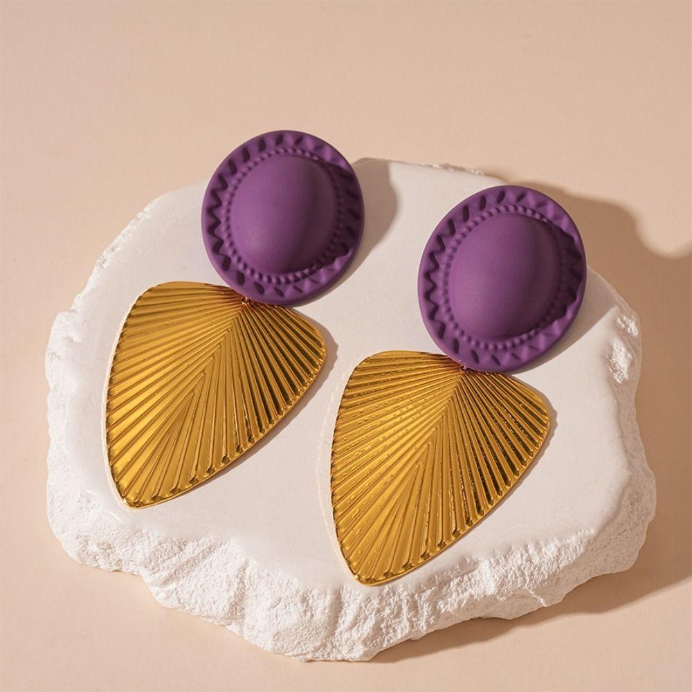 Textured Leaf Pendant Earrings Color Blocking Exaggerated Earrings Vintage Drop Earrings  Women