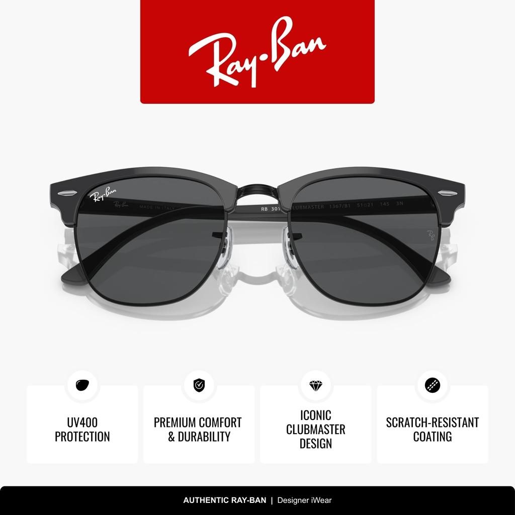 sunglasses RB3016 CLUBMASTER BLACK 49 1367B1 GREY ON polarized Ray-Ban