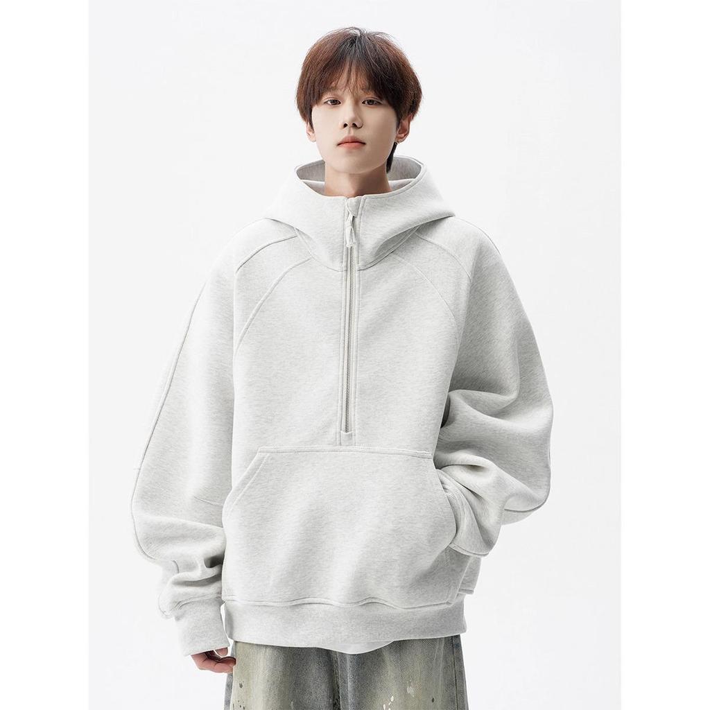 Men's Heavyweight High Street Half-Zip Hoodie - Autumn/Winter Casual Loose Fit Sweatshirt