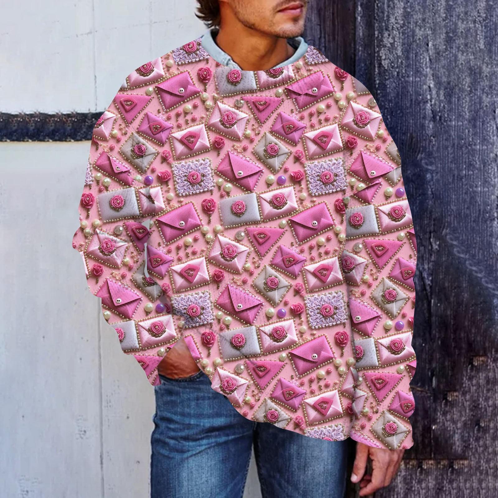 

Мужской свитер с принтом ко Дню святого Валентина, толстовка с круглым вырезом, свободный топ с длинными рукавами L