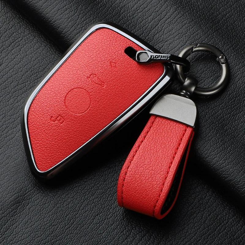 Aluminium Alloy Goatskin Car Key Case Cover For Bmw 1 3 5 7 Series X1 X3 X5 X7 F20 F48 F15 F16 G20 G28 G22 G23 G30 G12 Keychain