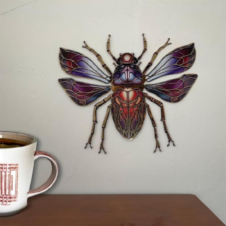 Metal Beetles Wall Art Colorful Bees Sign Wall Hangings Decor for Garden Yard