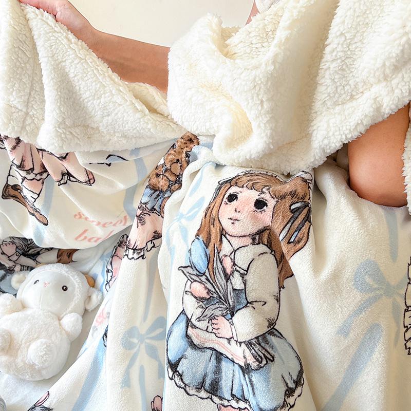 Ins Style Sherpa Fleece Blanket Luxury Plush Flannel Blanket for Autumn Winter Cozy Soft Reversible Throw Blankets for Bed Couch