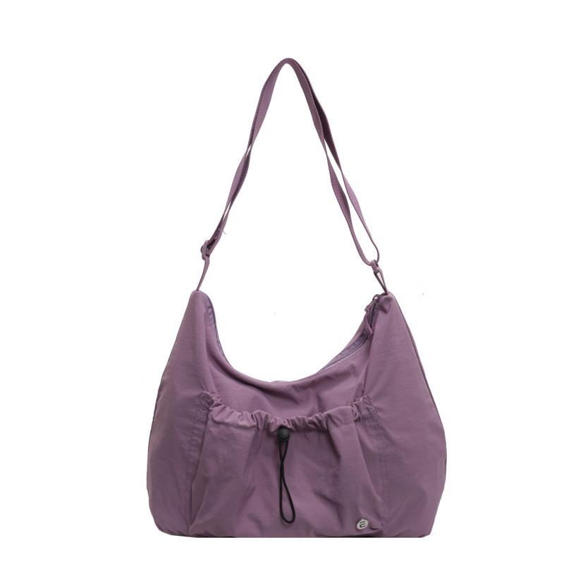 Nylon Shoulder Bag For Women With Wrinkled Dimple Design And Zipper Closure For Casual Travel