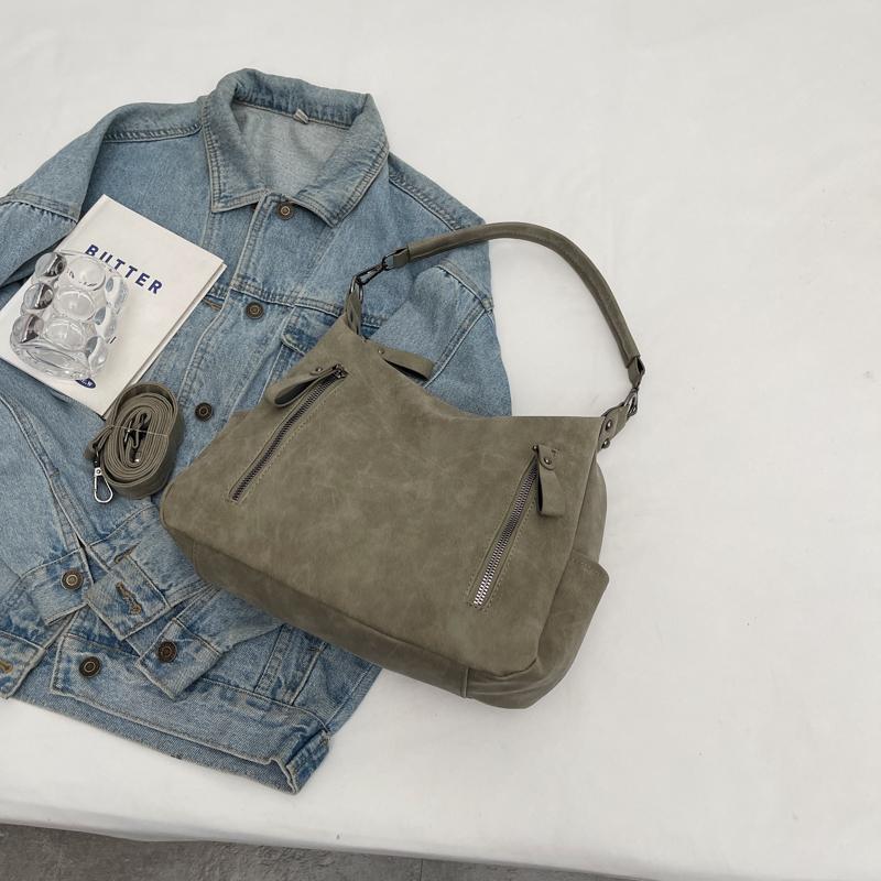 Retro Shoulder Bags For Women Frosted Leather Dual Straps Commuter Crossbody Bag  Winter New Big Capacity Bucket Totes