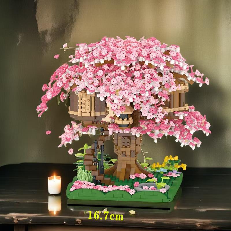 1680 Pieces of Small Pink Tree House Building Blocks Set Suitable for Halloween/Giving Day/Christmas/Easter/Day Gifts