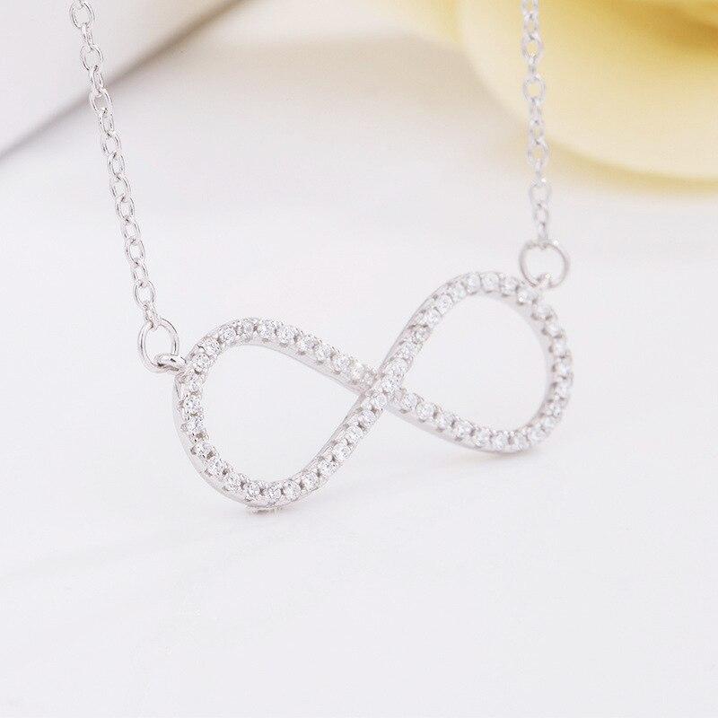 S925 Silver Necklace Pendant Temperament 8-character Diamond Inlaid Necklace Wedding Birthday Gift Jewelry