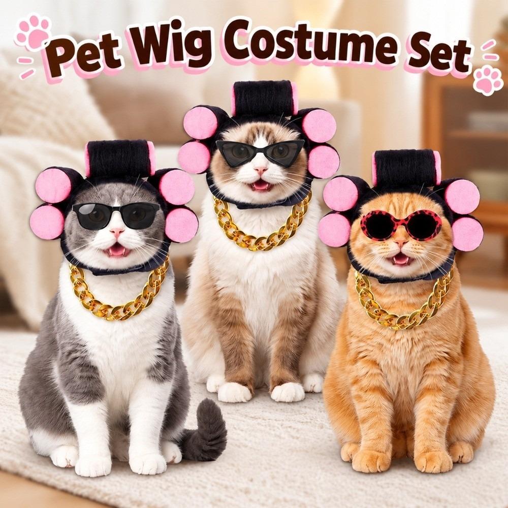 Curl Hair Roller Wig Pet Wig Headgear Lightweight Design Pet Gold Chain Prop Family Fun Gathering