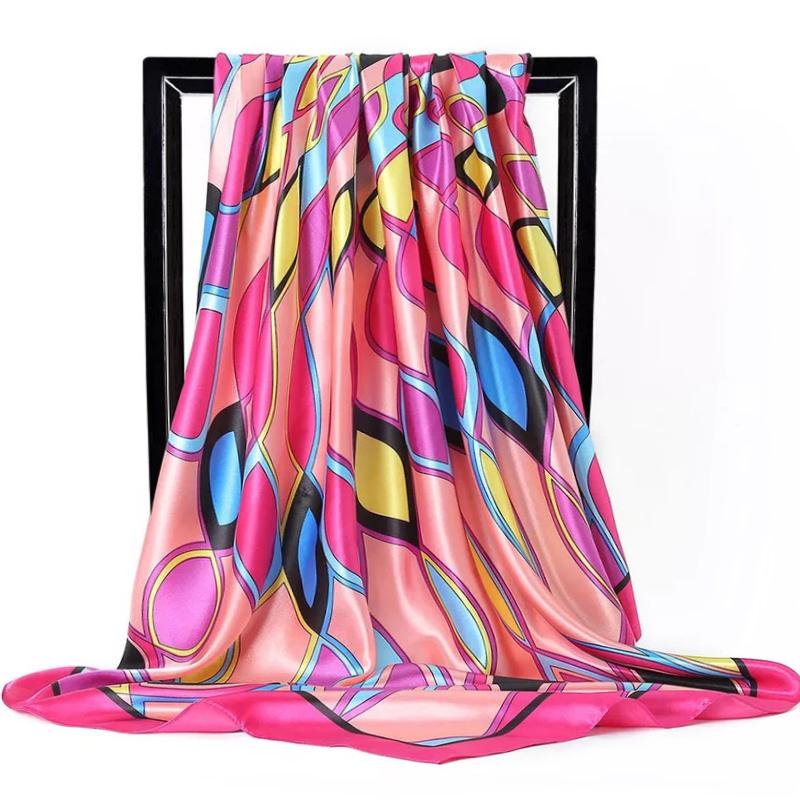 Fashion Scarves For Women Print Silk Satin Head Scarf Female 90cmx90cm Luxury Brand Square Shawl Large Hijab Scarfs For Ladies