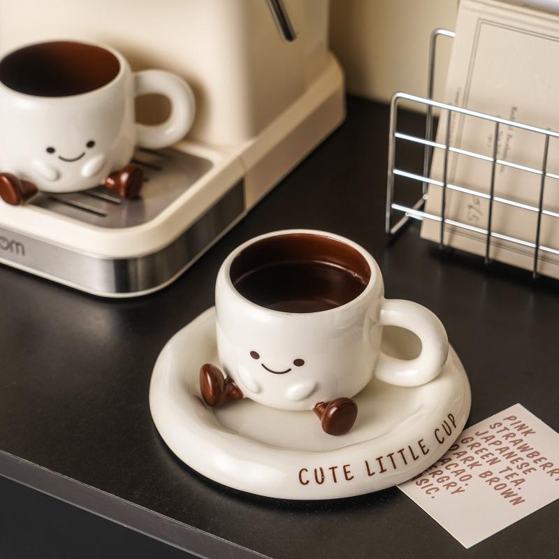 The New Cartoon and Simple Ceramic Coffee Cup and Saucer Set In A Gift Box Is A Perfect Gift for Home Drinking and Milk Cups