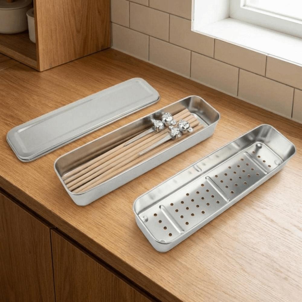 Draining Spoon Fork Storage Box Stainless Steel Cutlery Holder for Kitchen