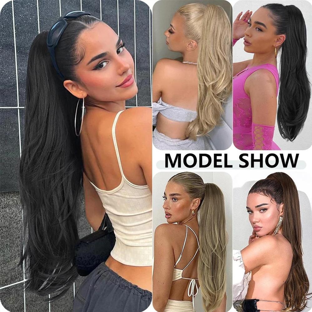 Weiblicher flauschiger Kunstfaser Mikro-Locken Kordelzug elastisches Netz Pferdeschwanz Perücke