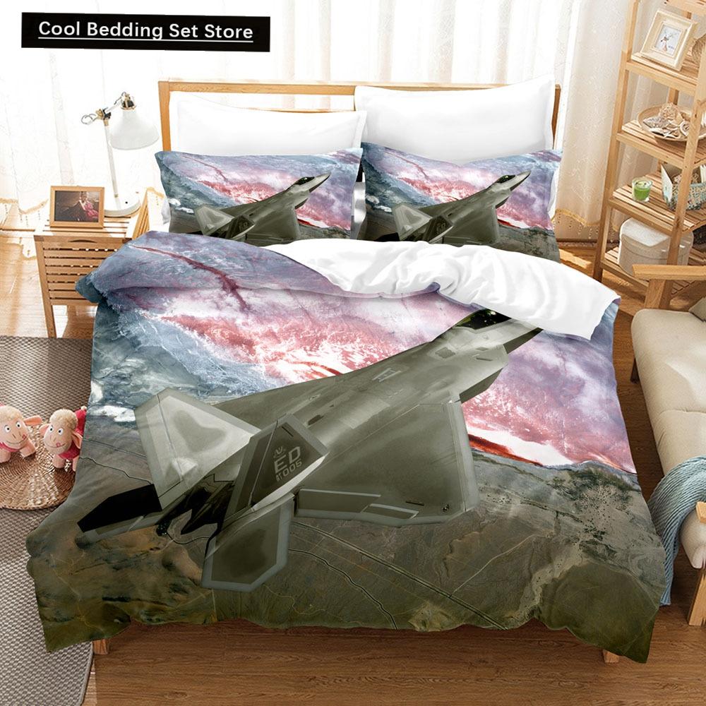 Fighter Fire King Queen Full Duvet Cover Cool Airplane Bedding Set Military Fans Quilt Cover Red Black Polyester Comforter Cover