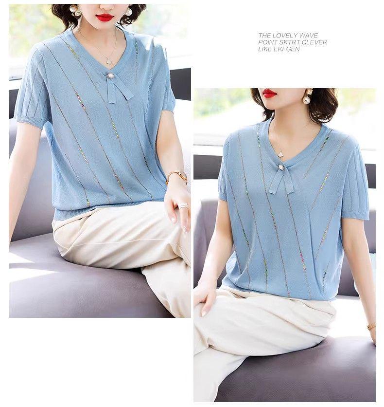 2026 Stylish Ice Silk Short-Sleeve Top for Mom: Lightweight Summer Wear for Middle-Aged & Elderly